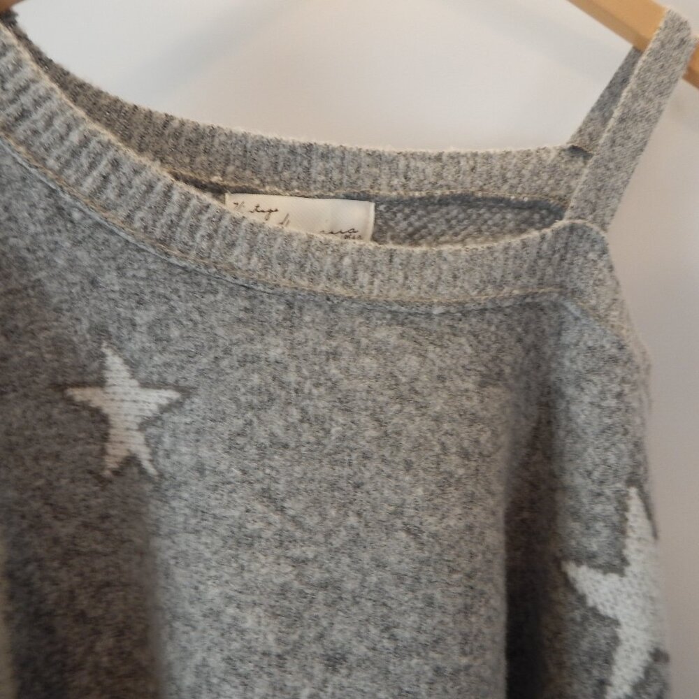 Vintage Havana white Star Cold Shoulder Gray Sweater Womans - Picture 6 of 7